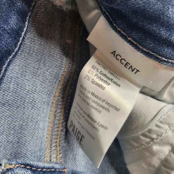 Paige Jeans Womens 26‎ Blue Accent Straight Leg Frayed Hem Stretch Denim Pants - Picture 3 of 9